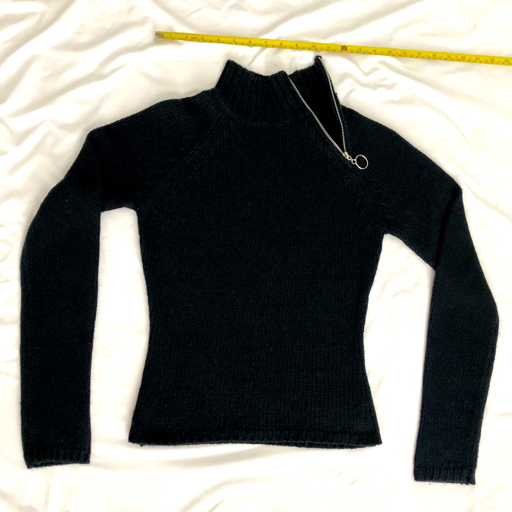 90’s Energie Rich Black Knit Sweater With Sexy Functional Zipper Accent.